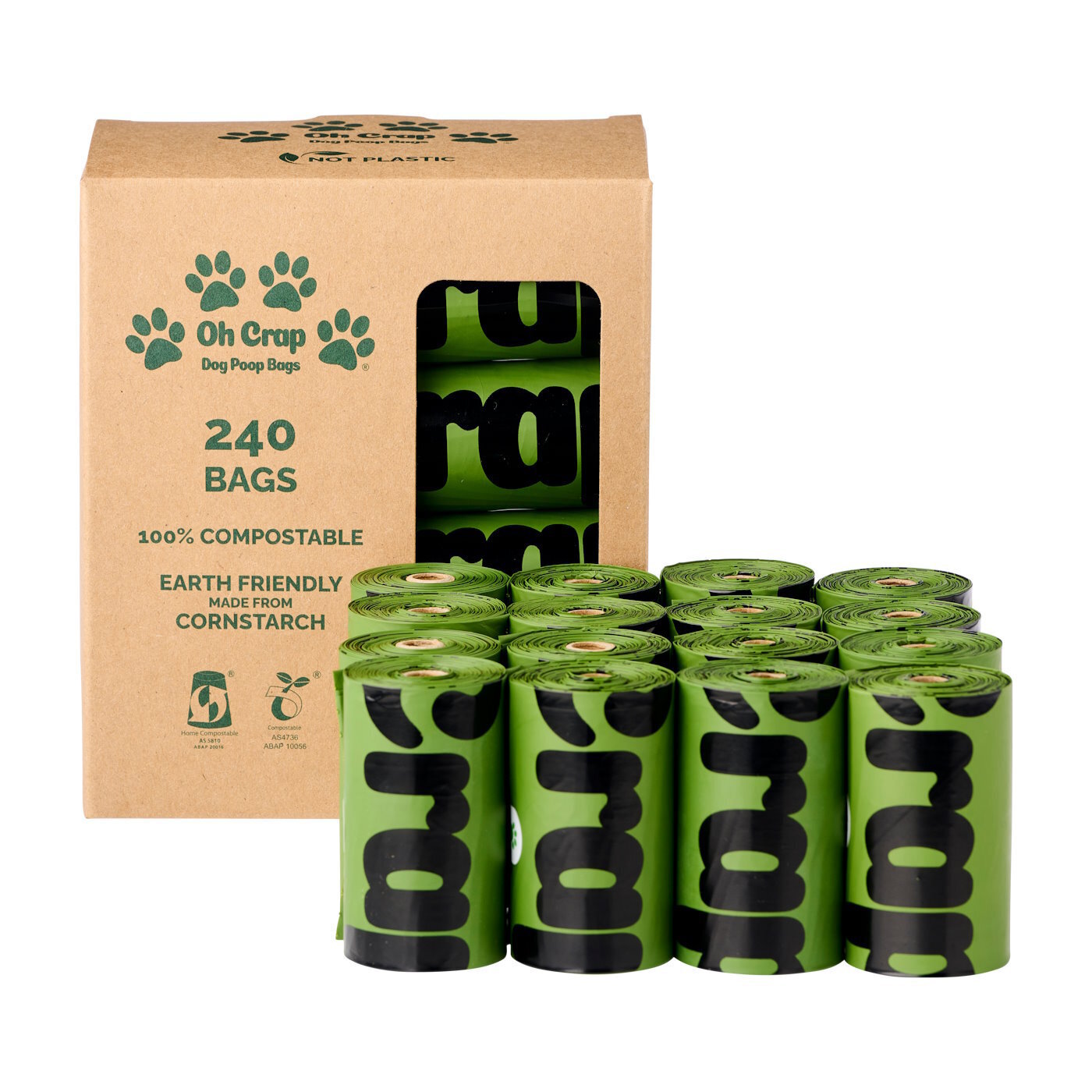 Oh Crap Compostable Dog Poop Bags 240 Bags (16 rolls x 15 Bags per roll)
