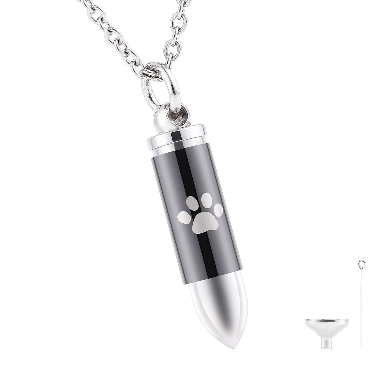Dog Paw Pet Cremation Urn Necklace in Stainless Steel, Pet Urn