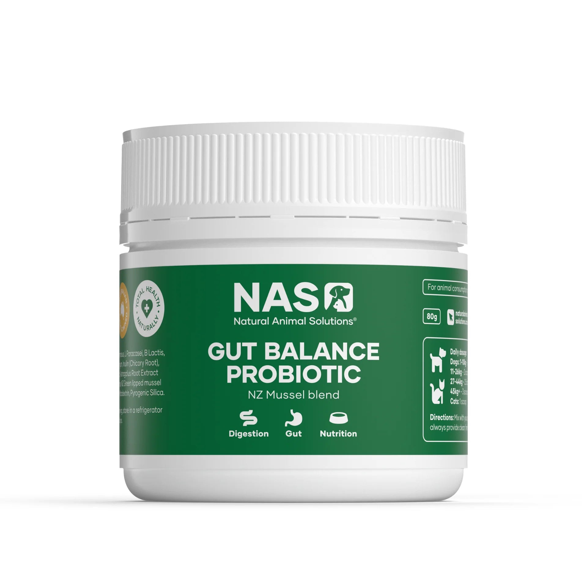 Natural Animal Solutions Gut Balance ProBiotic for Cats & Dogs 80gm/150g - Natural Formula