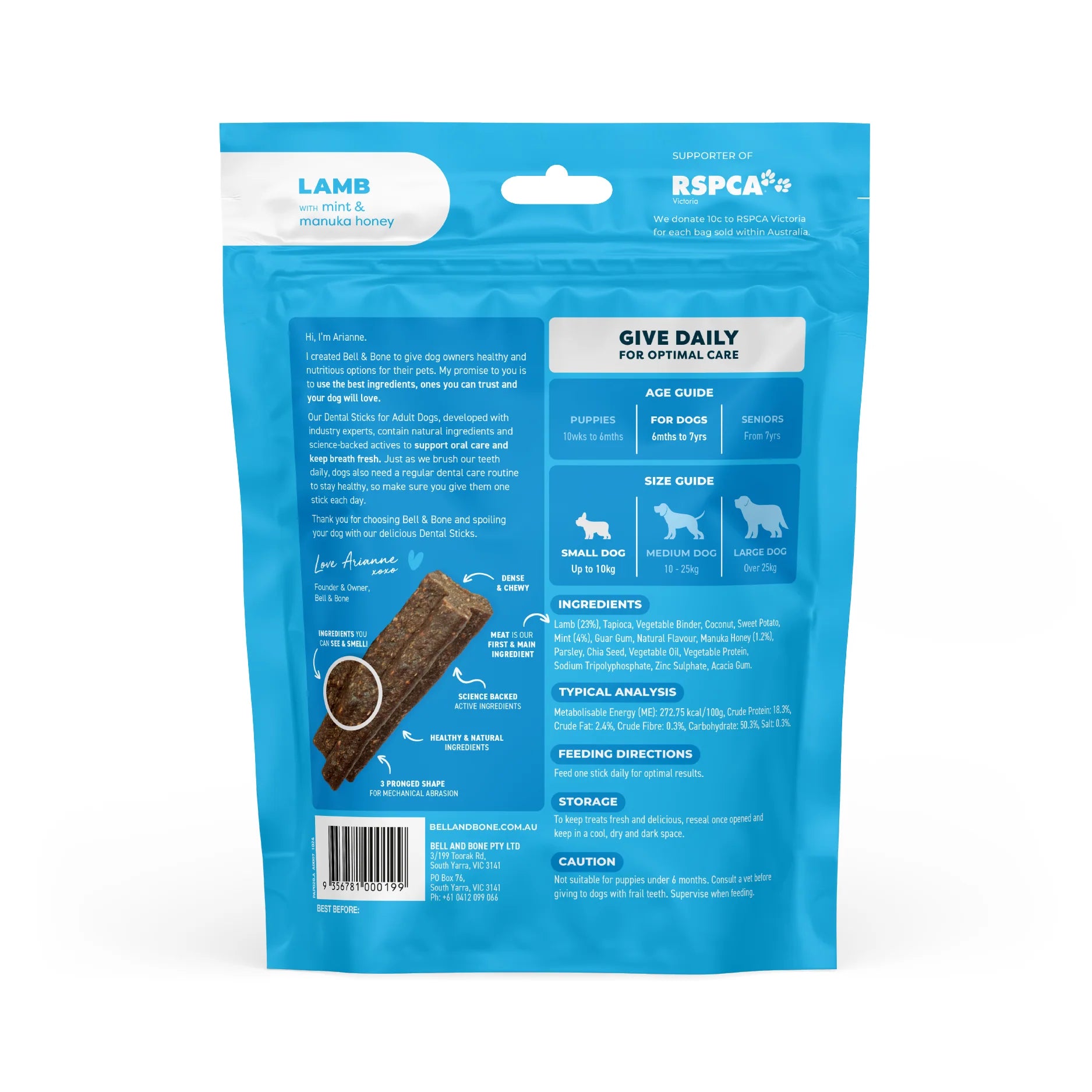 Bell & Bone Dog Dental Sticks Lamb Mint and Manuka Honey