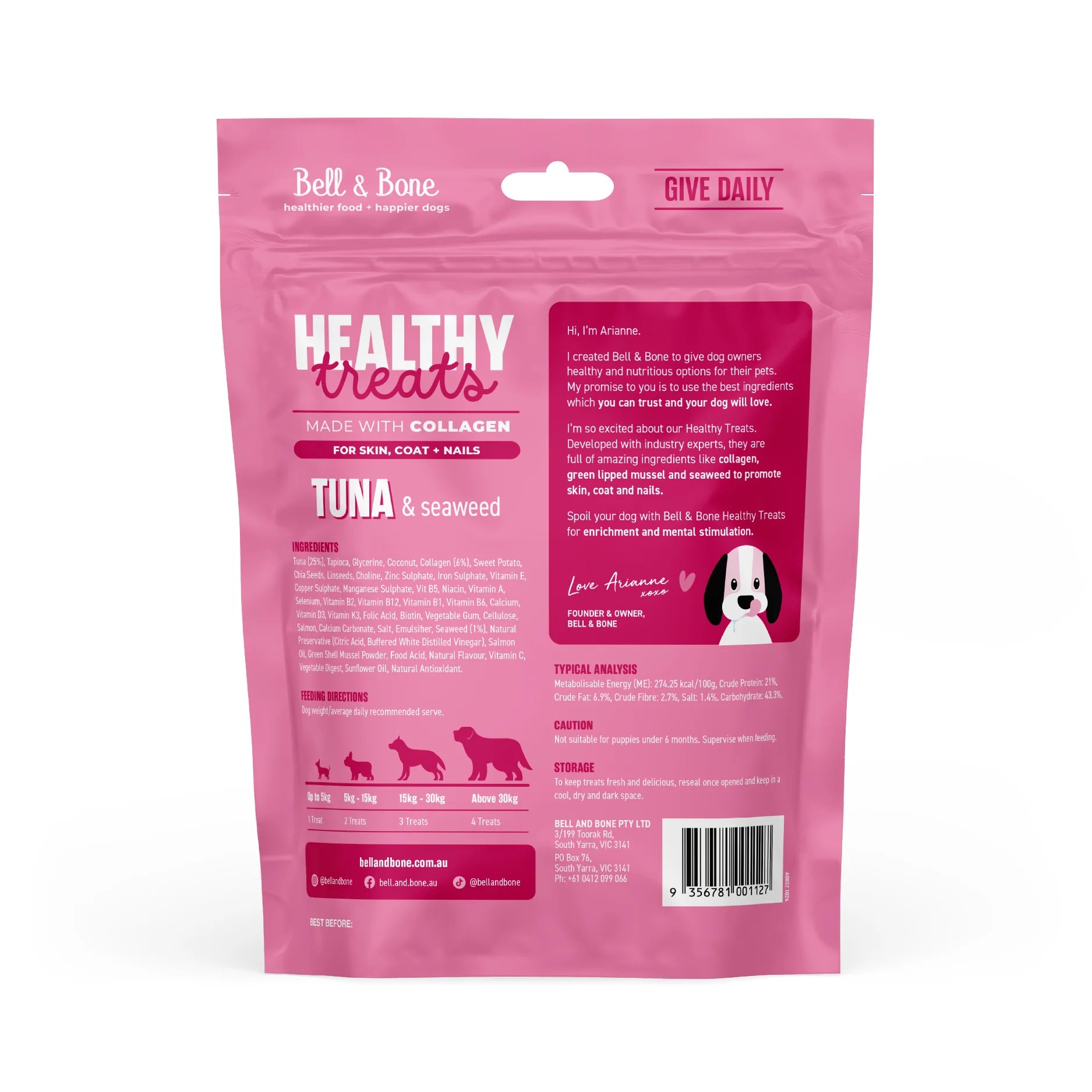 Bell & Bone Healthy Treats Skin, Coat + Nails Tuna & Seaweed Dog Treats 130g