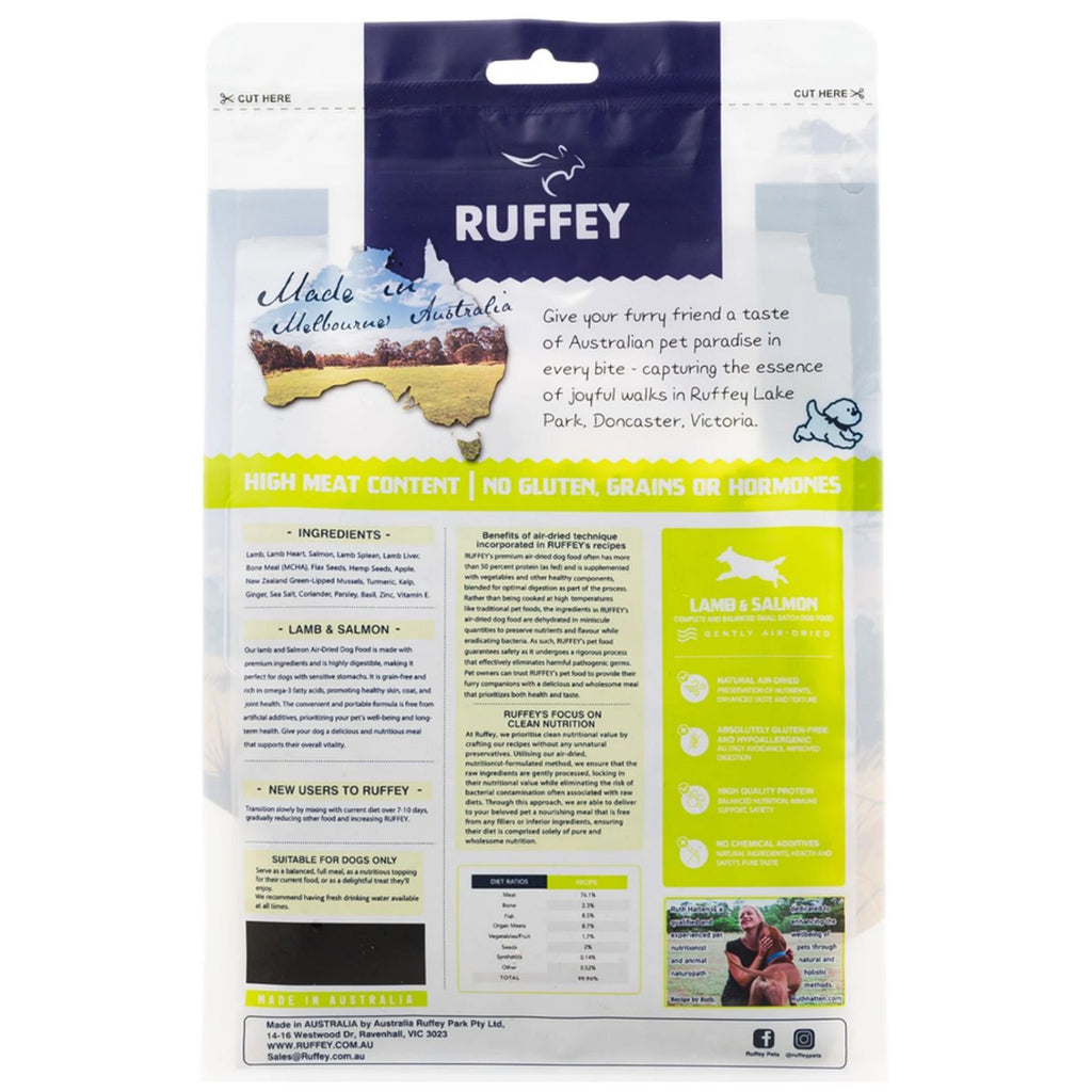 Ruffey Air-Dried Australian Dog Food & Meal Topper - Lamb & Salmon 454g - Natural, Healthy Food for Dogs