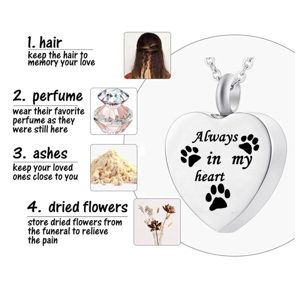 Cremation Jewelry for Ashes Always in my heart Stainless Steel Heart