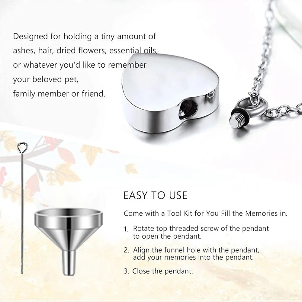 Cremation Jewelry for Ashes Always in my heart Stainless Steel Heart